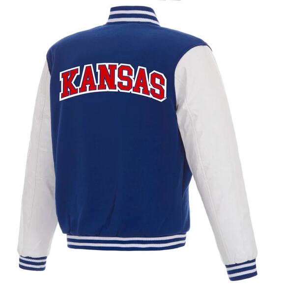 Kansas Jayhawks Reversible Fleece Jacket with Faux Leather Sleeves - Picture 1 of 6